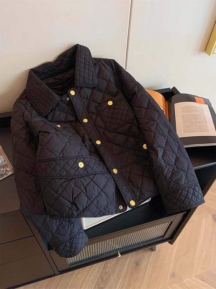 Women'S Fashion Quilted Jacket - أزياء المرأة السوداء مبطن سترة الخريف