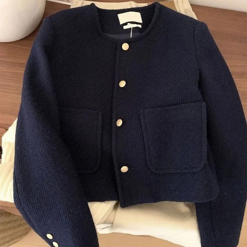 Women'S Fashion Quilted Jacket - سترة تويد زرقاء أرجوانية بتصميم عتيق