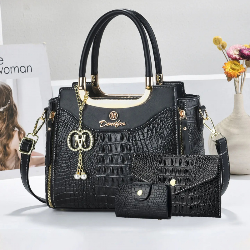 Women Fashion Handbags - مجموعة حقائب يد نسائية بنقشة التمساح،