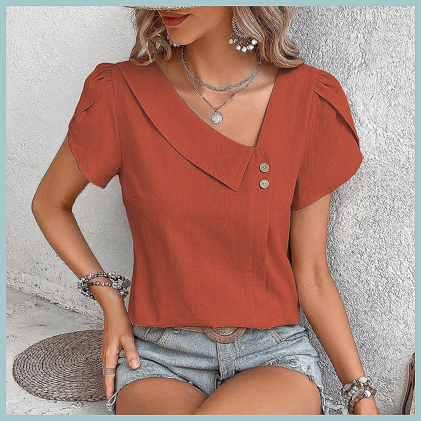 Women'S Fashion Tops - بلوزة نسائية بلون موحد بتصميم كلاسيكي