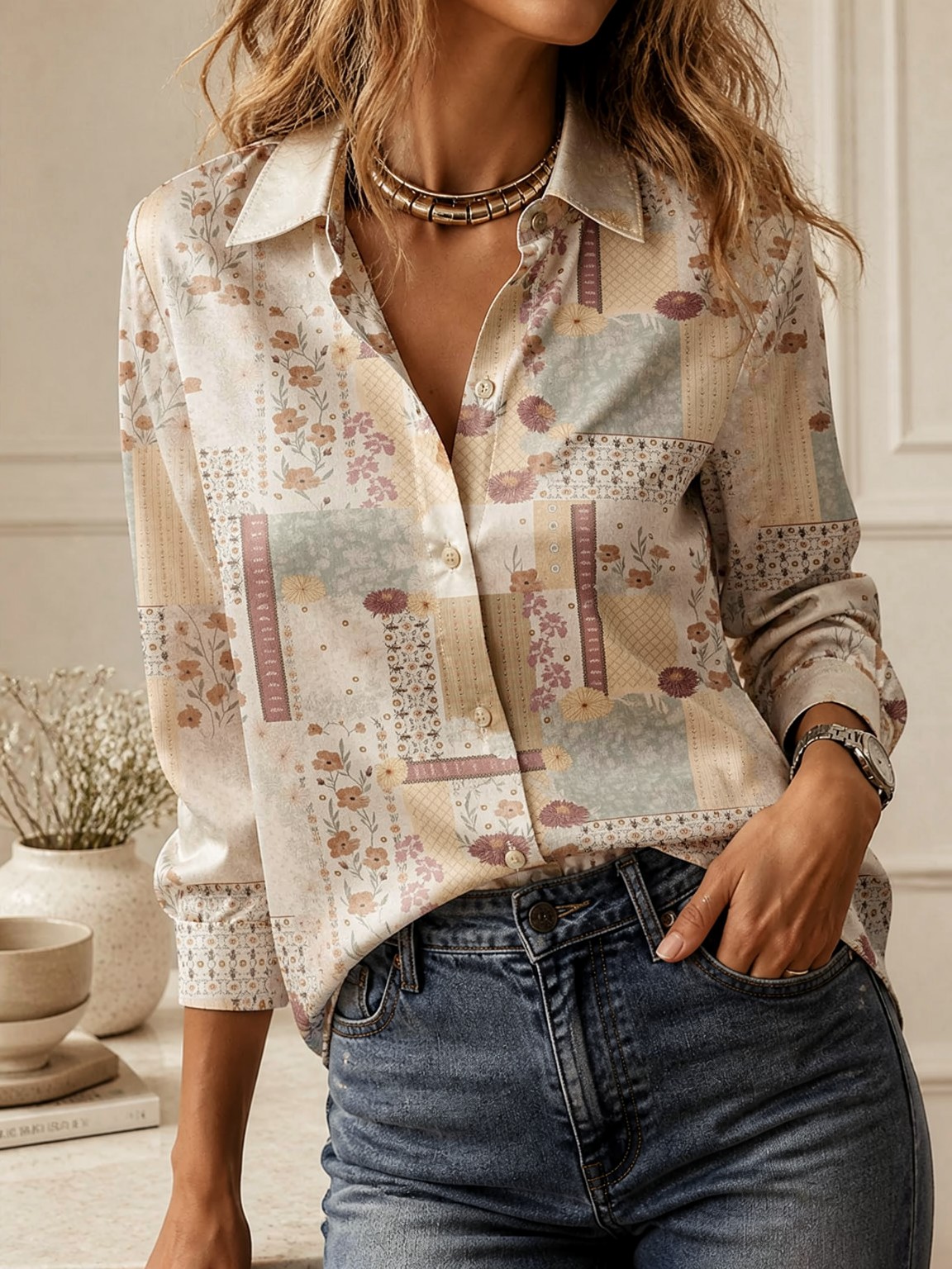 بلوزة أنيقة بأكمام طويلة وياقة - مراجعة Women'S Fashion Tops وسعره