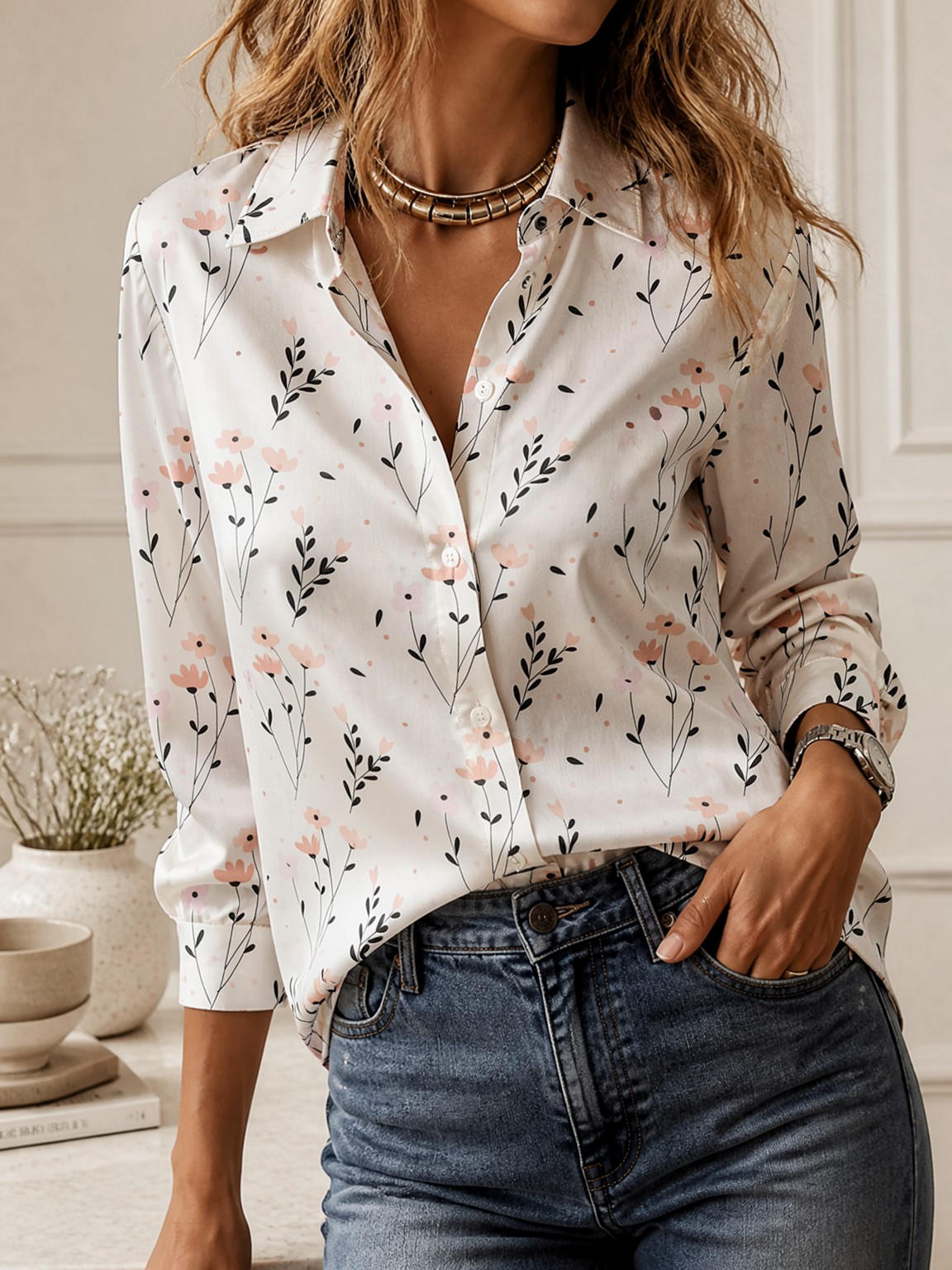 قميص نسائي بأزرار أمامية وأكما - مراجعة Women'S Fashion Tops وسعره